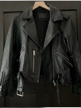 AllSaints Black Leather Balfern Biker Jacket